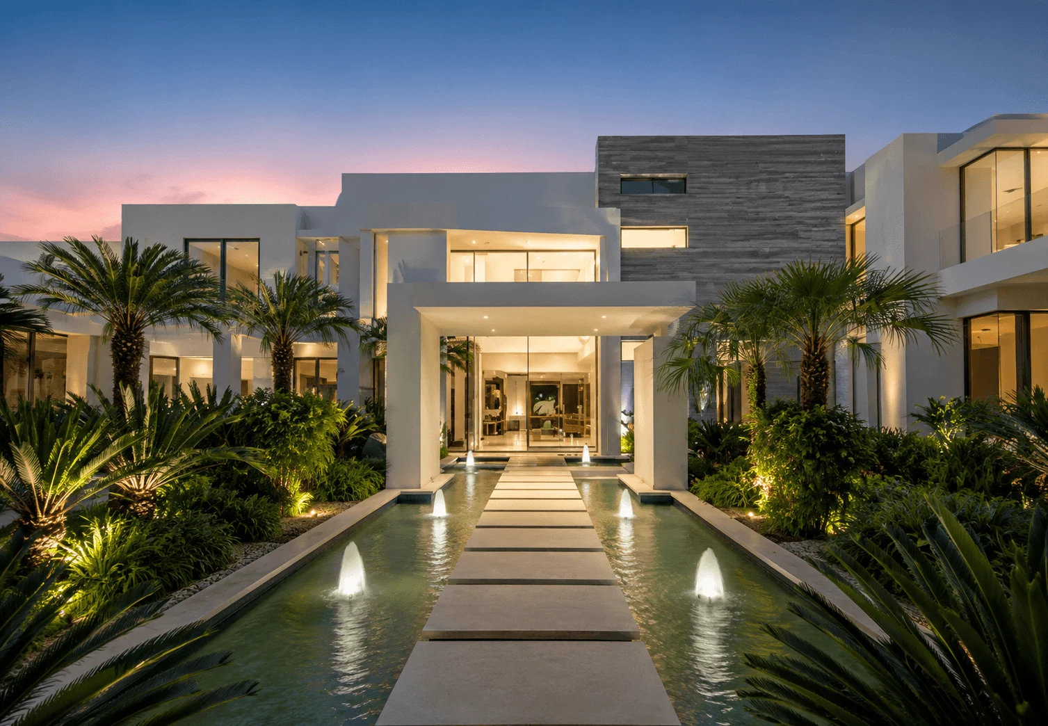 Montara's architectural direction: stone, glazing and warm evening light