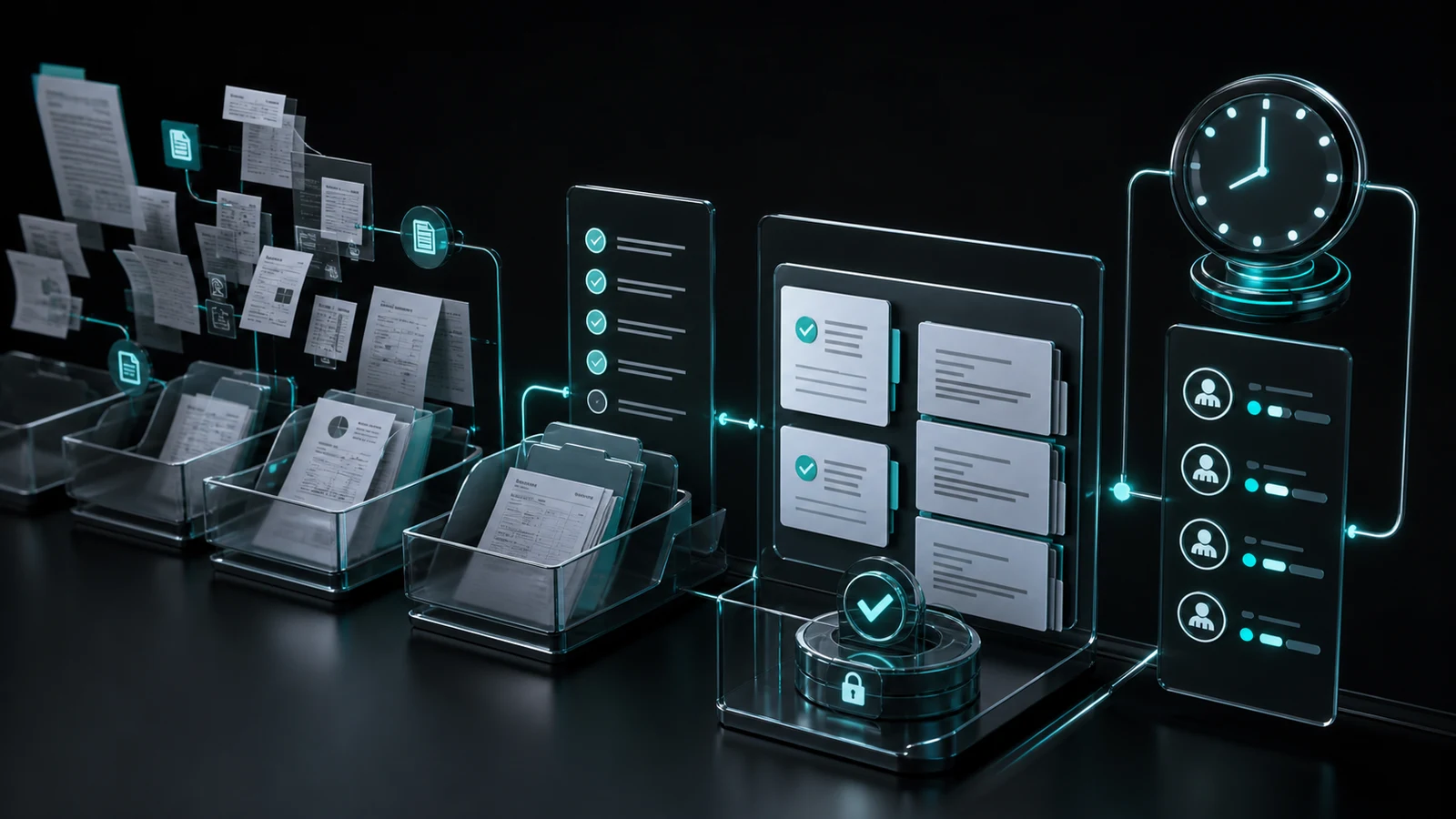 Dark graphite editorial visual for a Accounting Knowledge System case review, showing approved answer sources, question intake, and review boundaries.