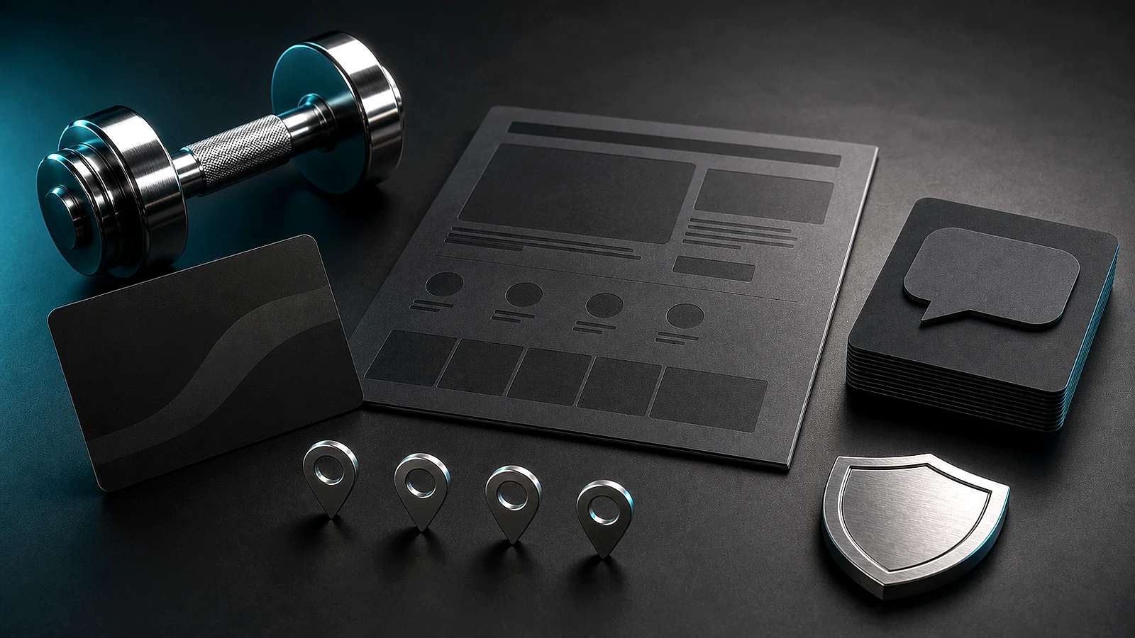 Dark graphite editorial visual for a Wellness Website Conversion case review, showing customer-question cards, website review, and approval-boundary cues.
