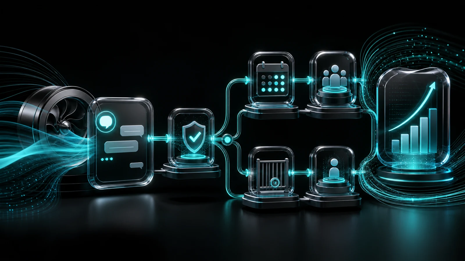 Dark graphite editorial visual for a HVAC Lead Response Automation case review, showing lead routing, response ownership, and proof-safe review cues.