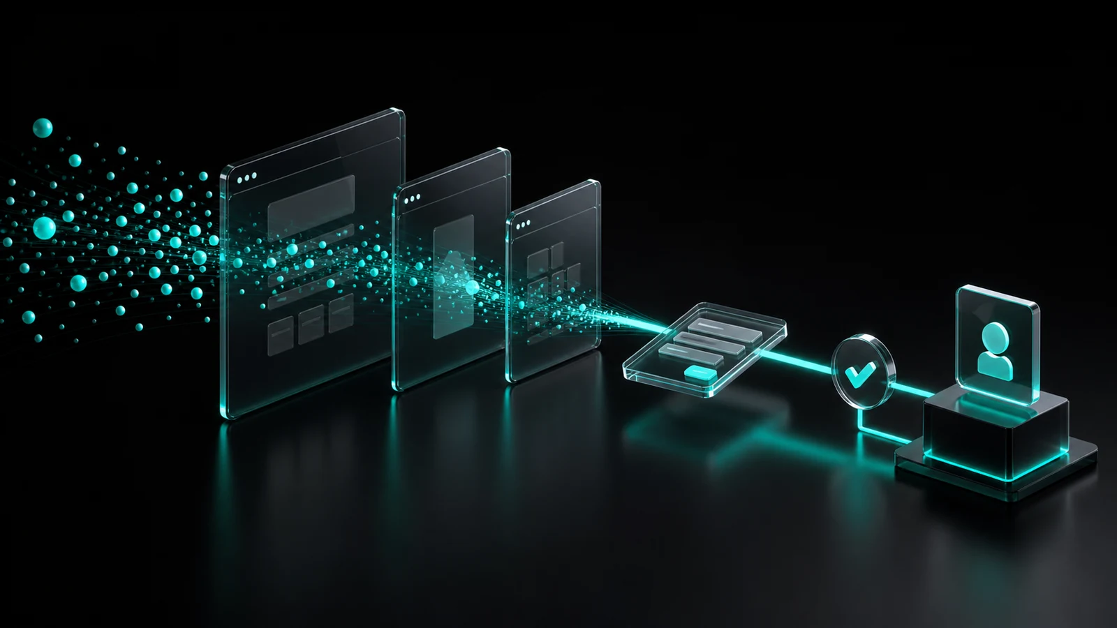 Dark graphite editorial visual for a Professional Services Website Conversion case review, showing customer-question cards, website review, and approval-boundary cues.